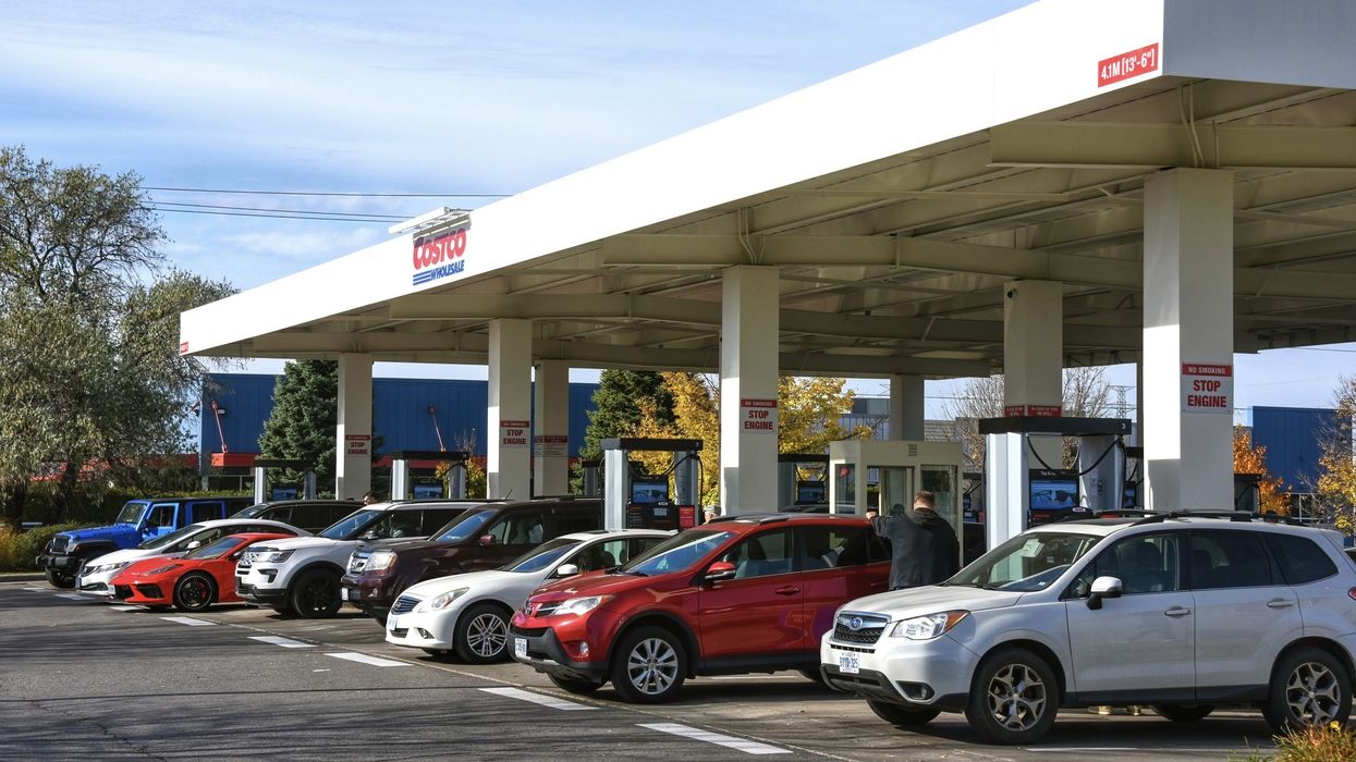 A line of cars filling up at the Costco Wholesale gas station in Ottawa.