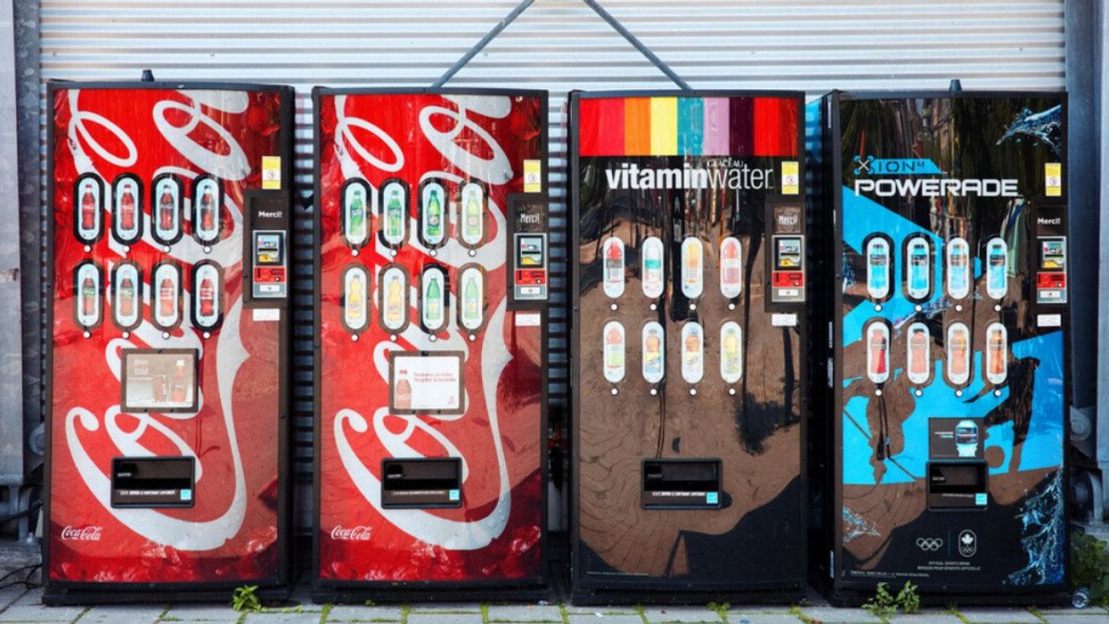 A line of vending machines.