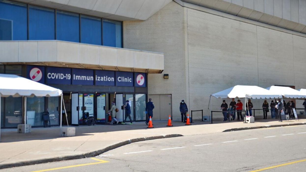 A lineup outside of a Covid-19 vaccine clinic in Toronto, Canada.