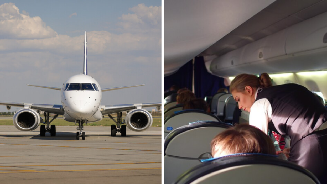A LOT Polish flight. Right: A flight attendant helps a passenger inside a flight.