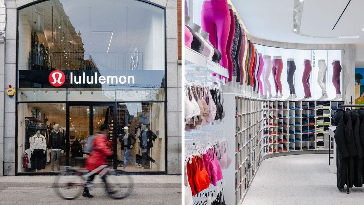 A Lululemon store in Dublin. Right: Lululemon clothing in a store.