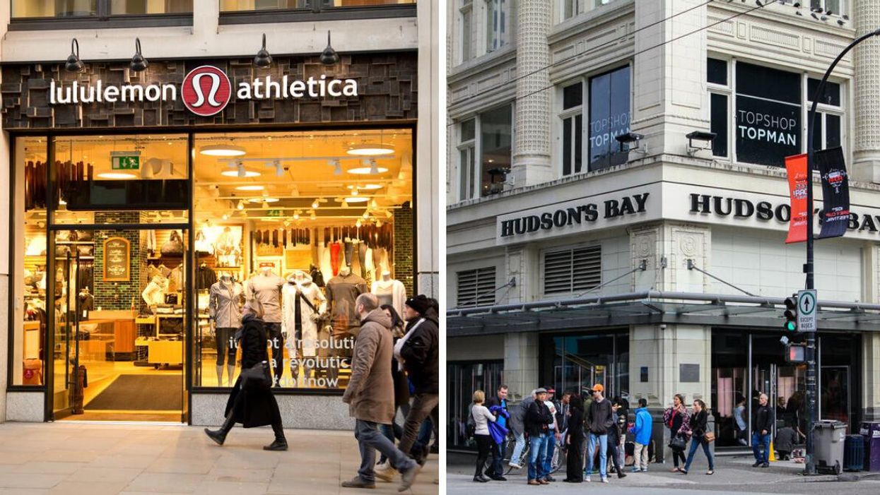 A lululemon store. Right: A Hudson's Bay in Vancouver.