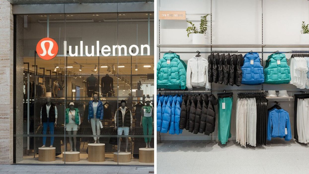 A Lululemon store. Right: Clothing at a Lululemon store.