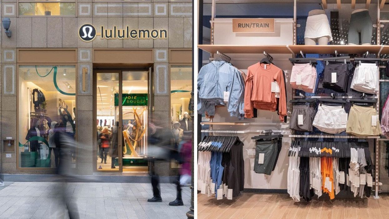 A Lululemon store. Right: Lululemon clothes in a store.