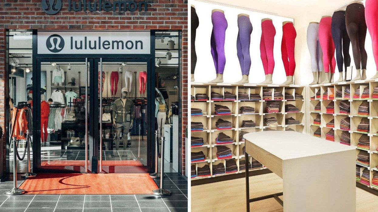 A Lululemon store. Right: Lululemon leggings in a store.