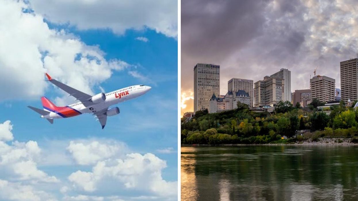 A Lynx Air flight. Right: Edmonton.