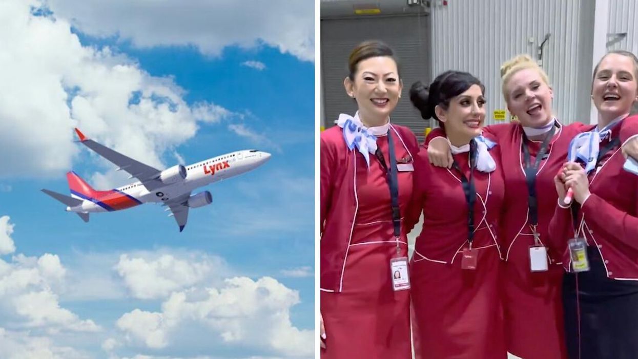 A Lynx Air flight. Right: Lynx Air Cabin Crew.