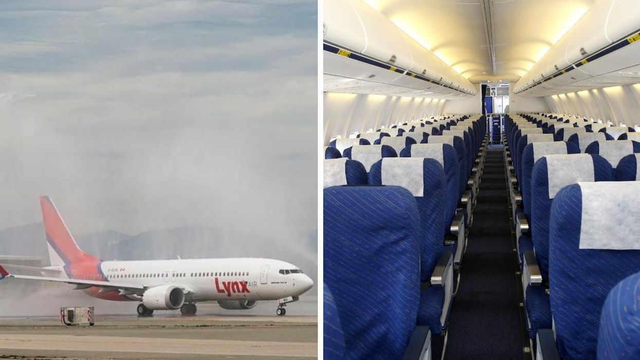 A Lynx Air plane. Right: Interior of a plane.