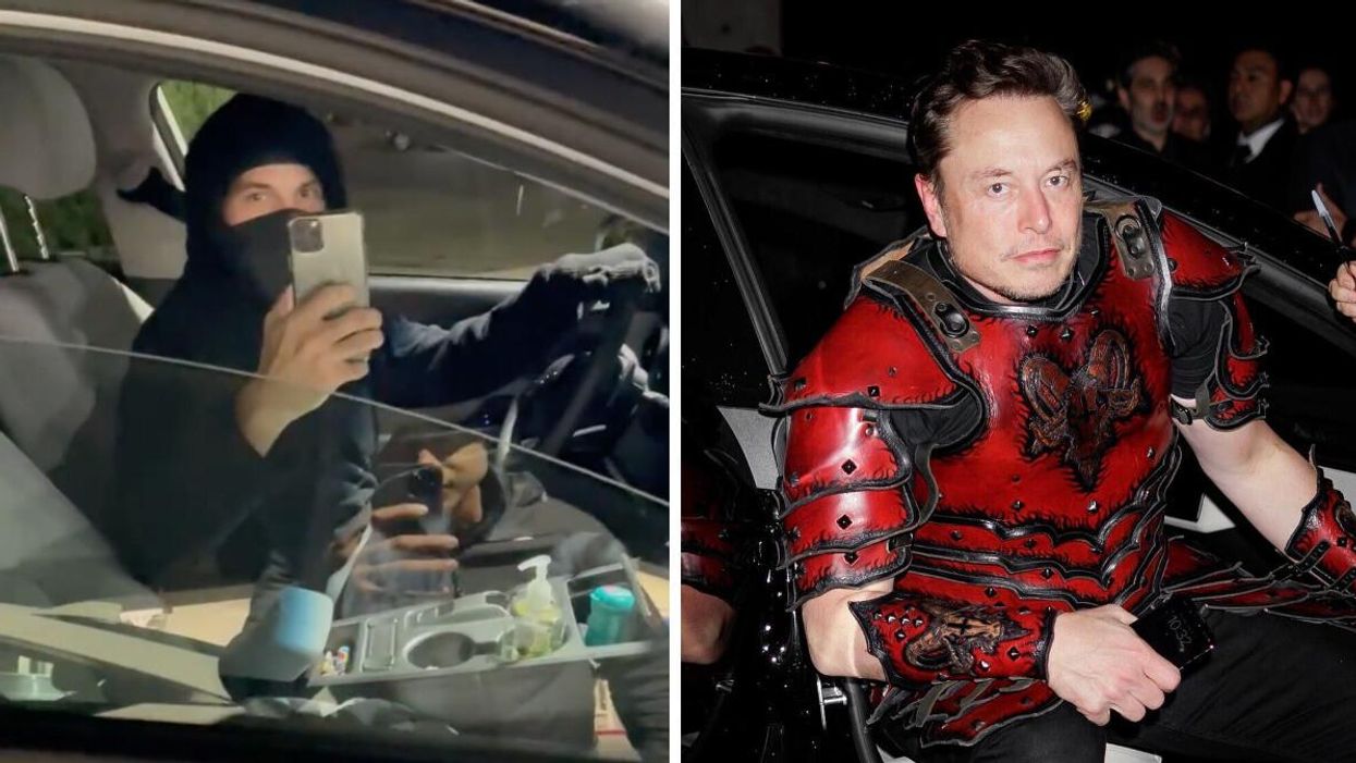 A man accused of stalking Elon Musk's son. Right: Elon Musk attending a Halloween party.