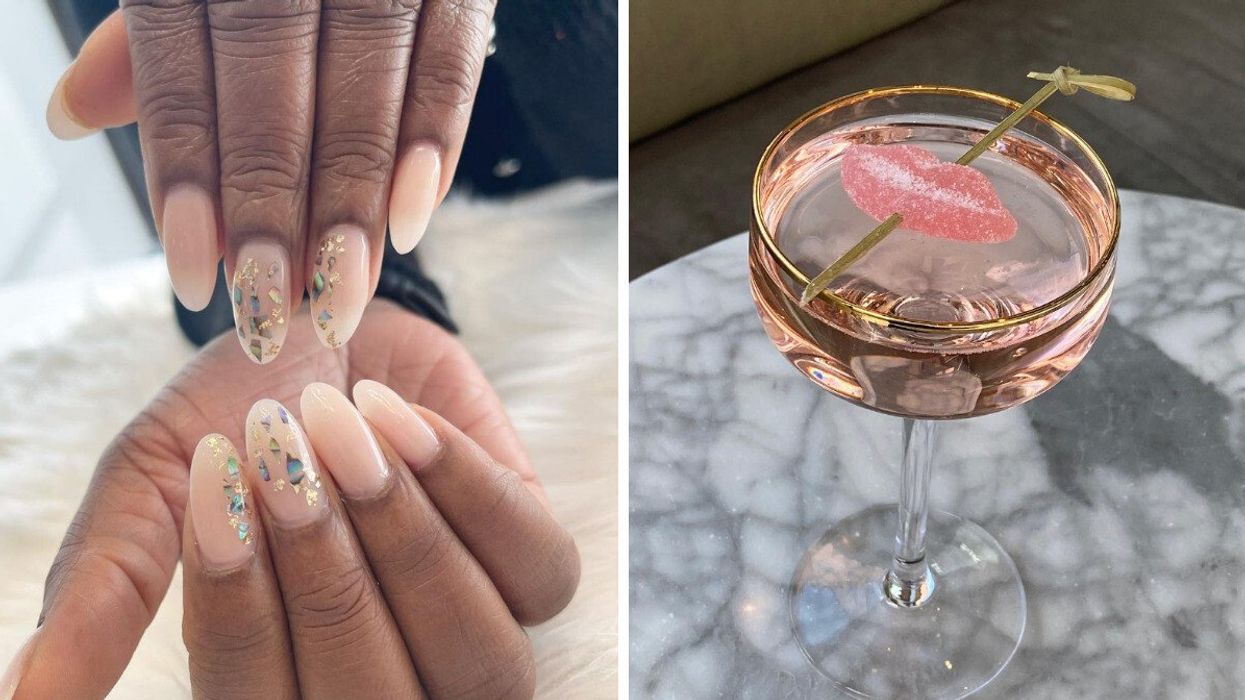 A Manicure from Pink Nail Bar. Right: A cocktail from Majesty's Pleasure.