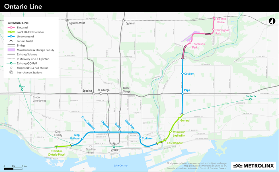 A map of the Ontario Line.