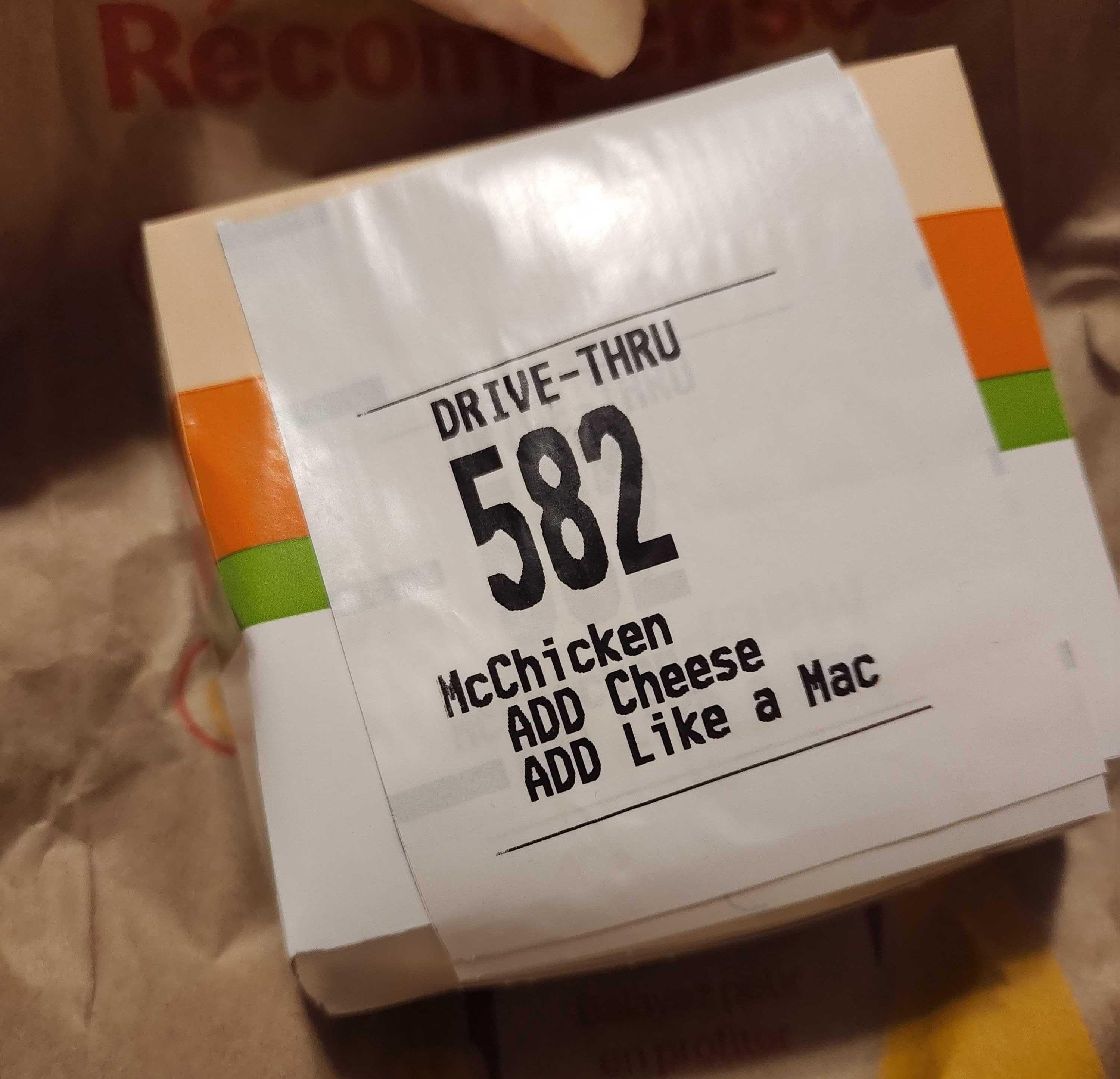 A McChicken box with added cheese and like a mac.