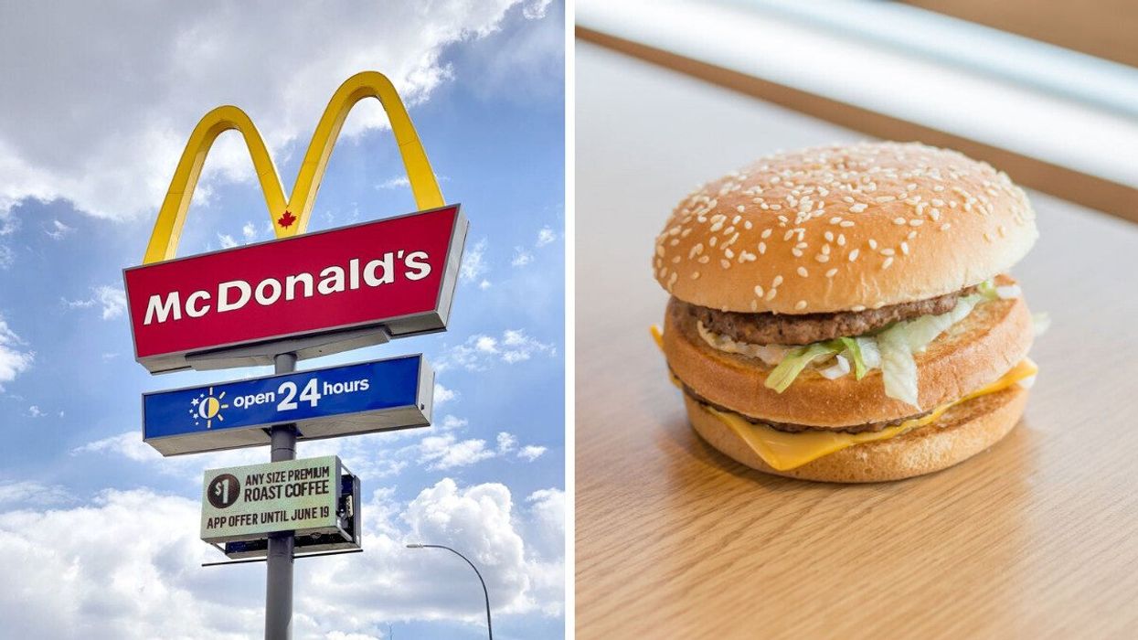 A McDonald's Canada sign. Right: A Big Mac.