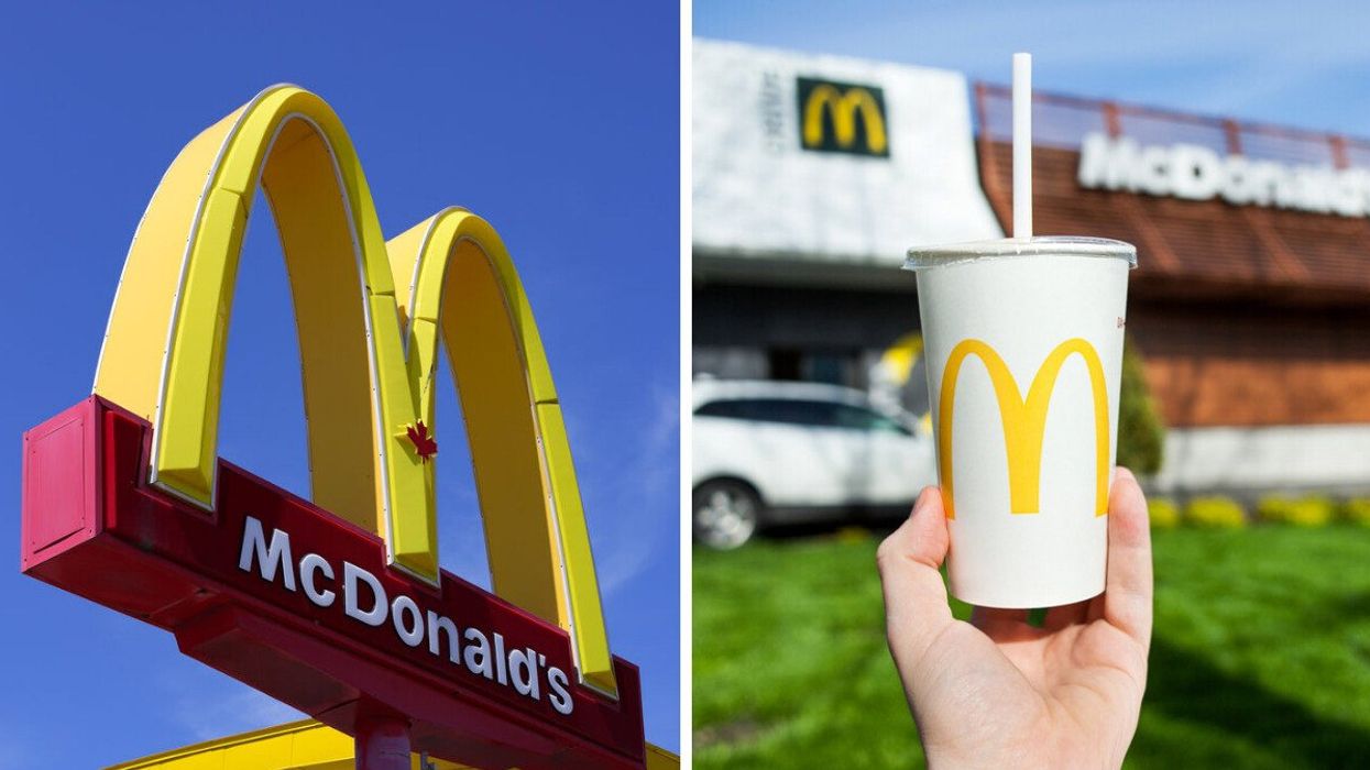 A McDonald's Canada sign. Right: A McDonald's drink.