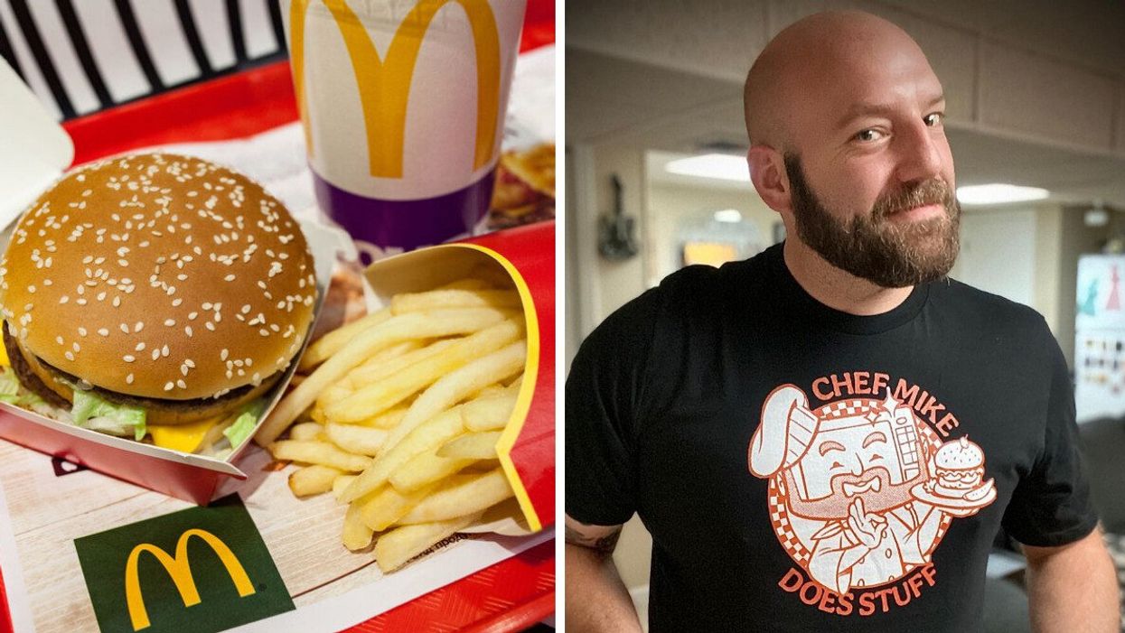 A McDonald's meal. Right Chef Mike Haracz.