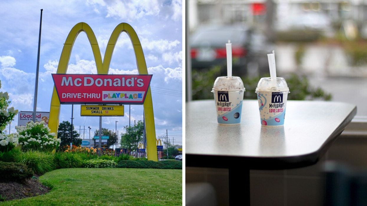 A McDonald's Sign. Right: Two McDonald's McFlurries.