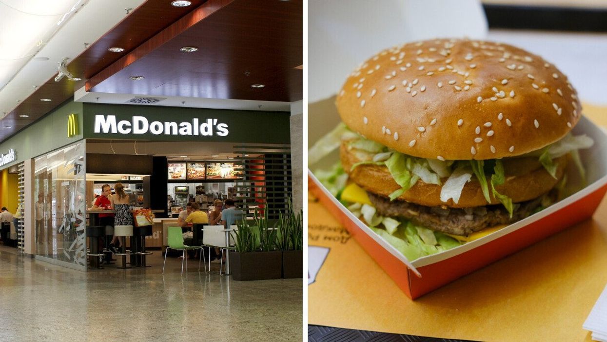 A McDonald's store. Right: A Big Mac.