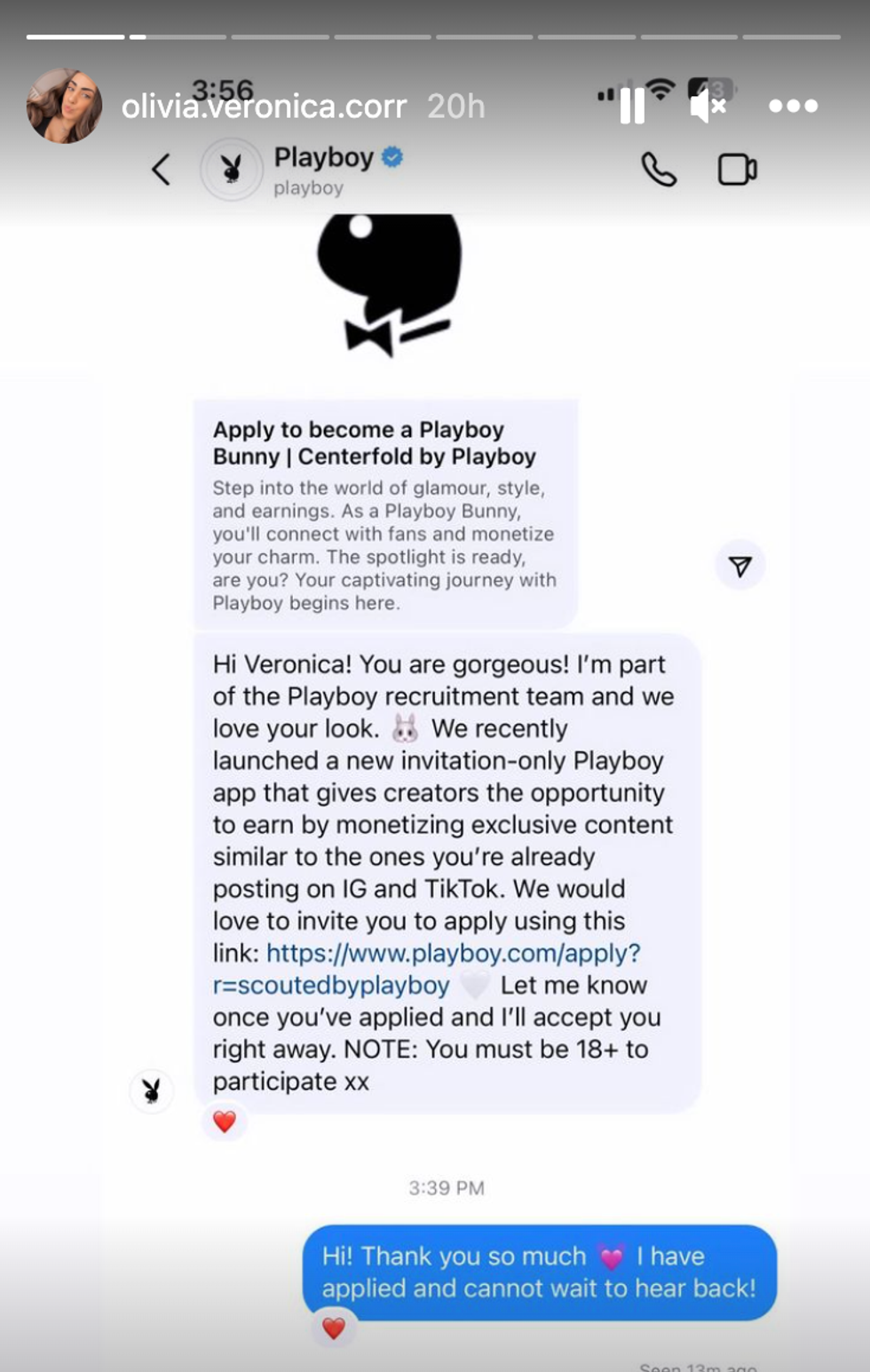 A message from Playboy to Veronica Correia.