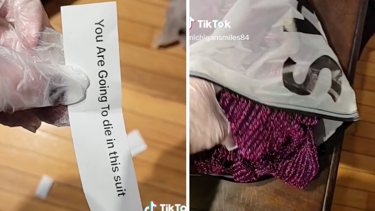 A message that fell out of the SHEIN bag. Right: The SHEIN delivery.
