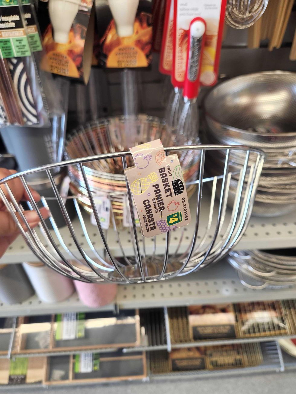 A metal fruit basket.