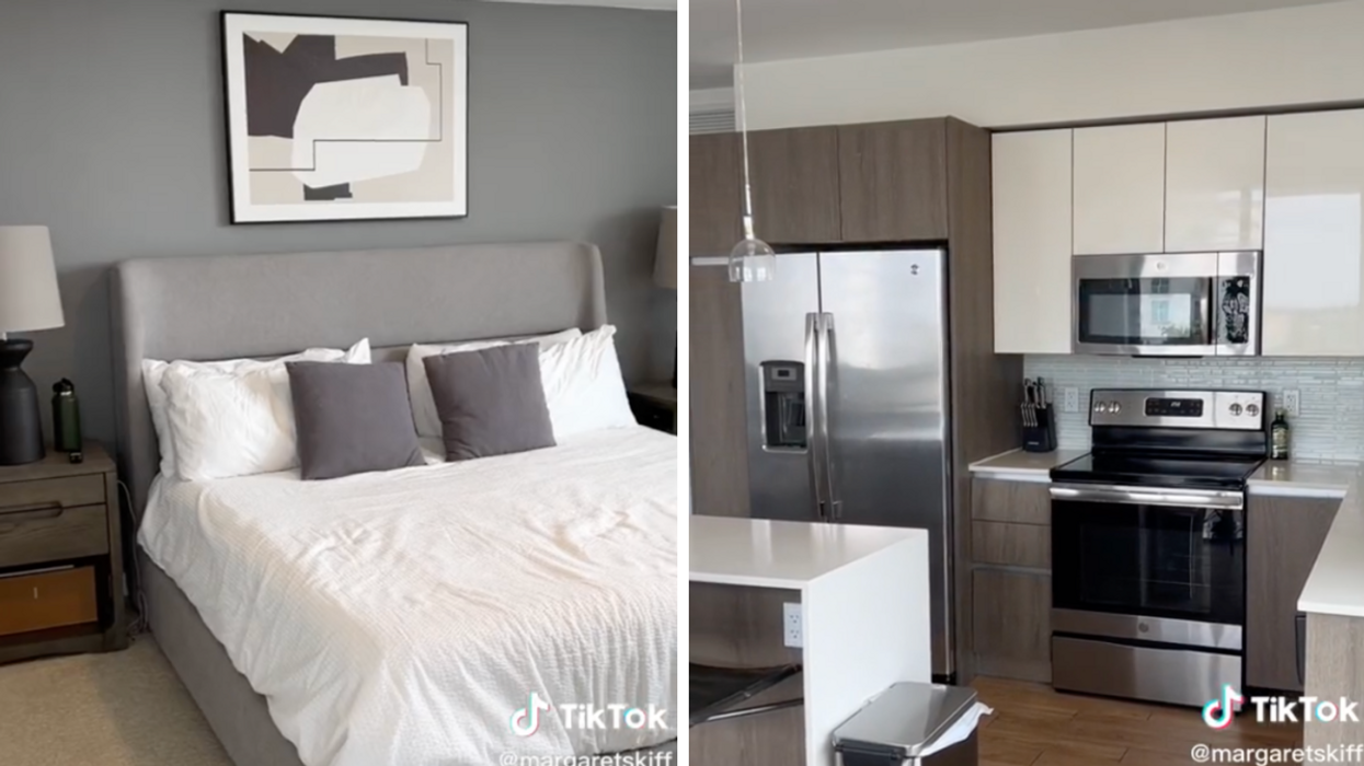 A Miami apartment bedroom. Right: A Miami apartment kitchen.