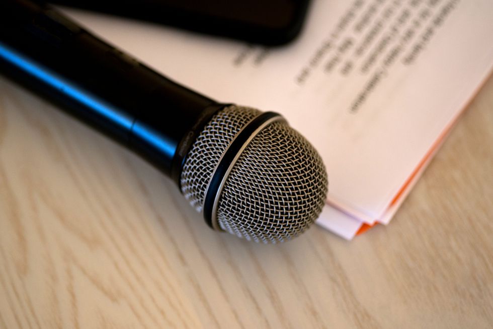 A mic on a table.