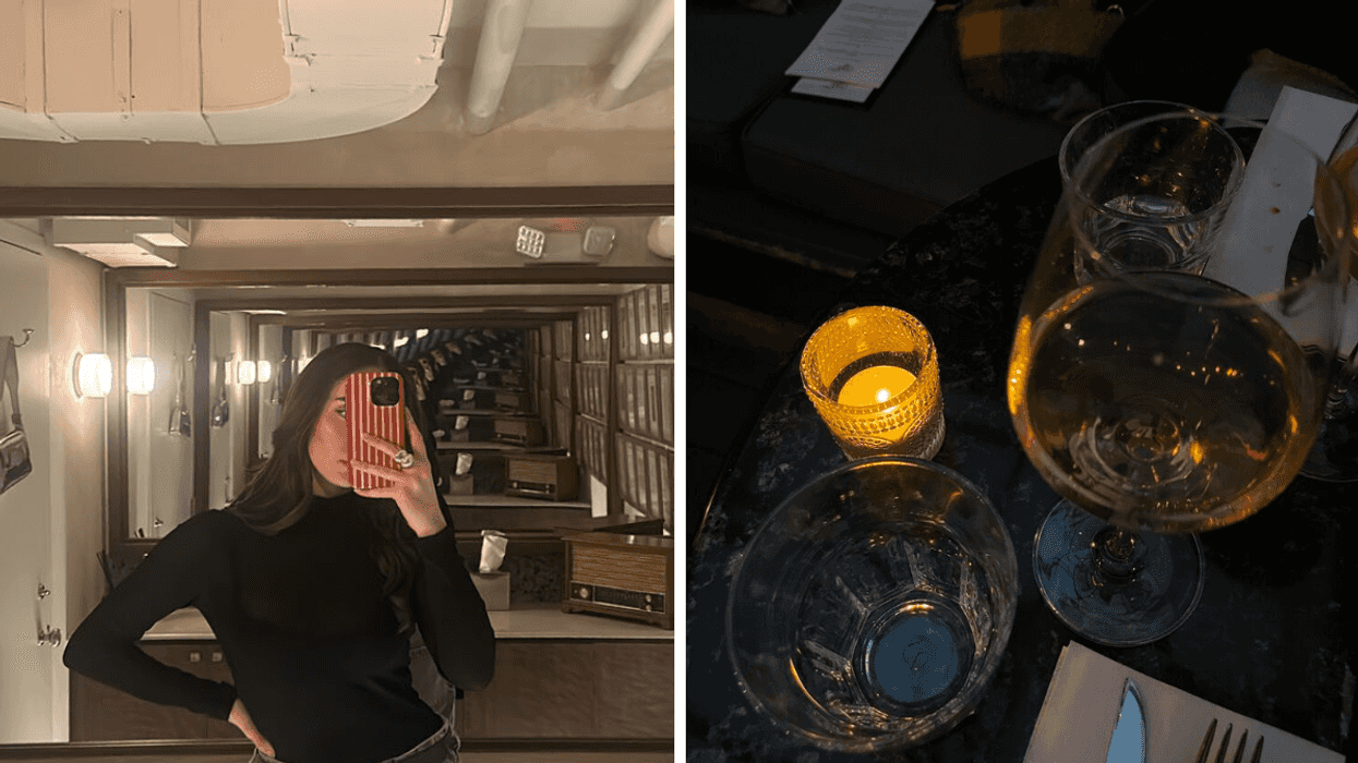 A mirror selfie. right: A dining room table.