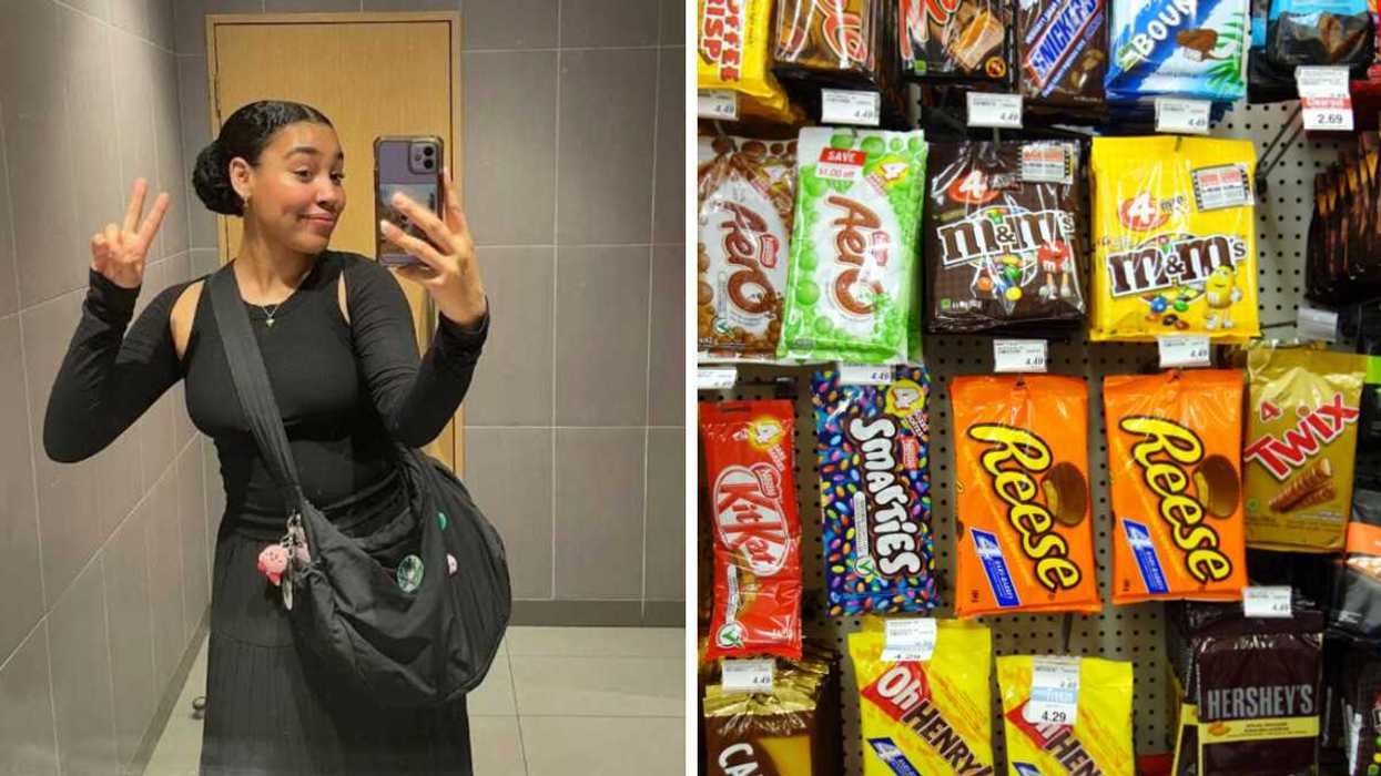 A mirror selfie. Right: Canadian snacks.