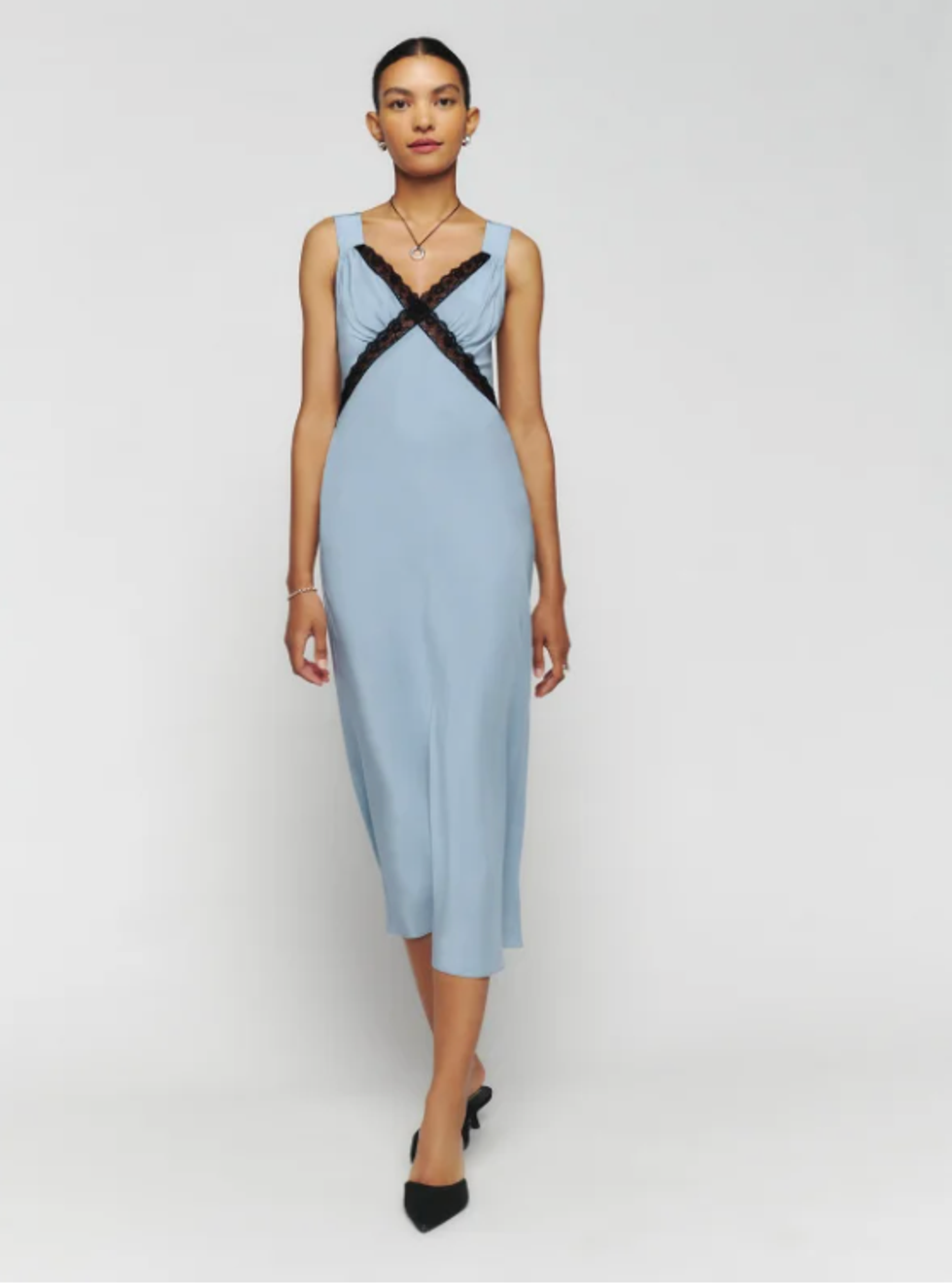 A model wearing the Provence Silk Dress.