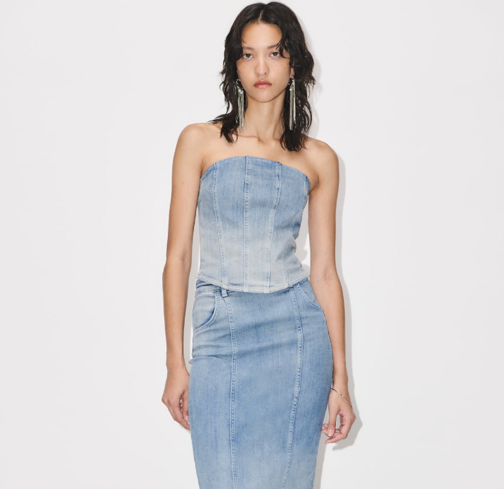 A model wearing Zara's SW Denim Bustier.
