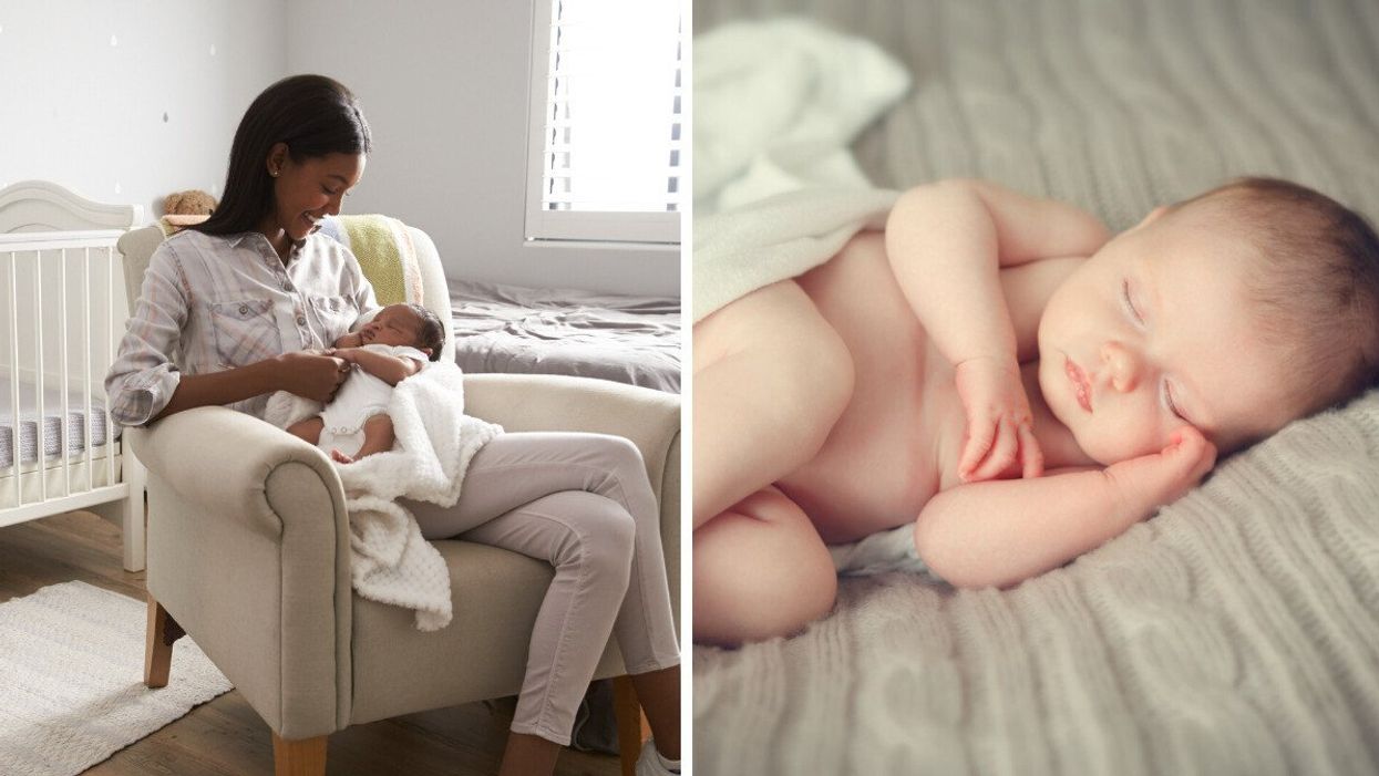 A mom and her baby. Right: A newborn sleeping.