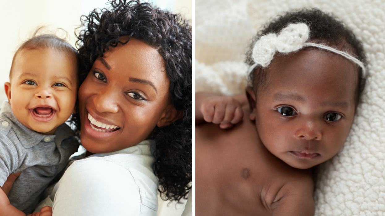 A mother and her baby smiling. Right: A baby.