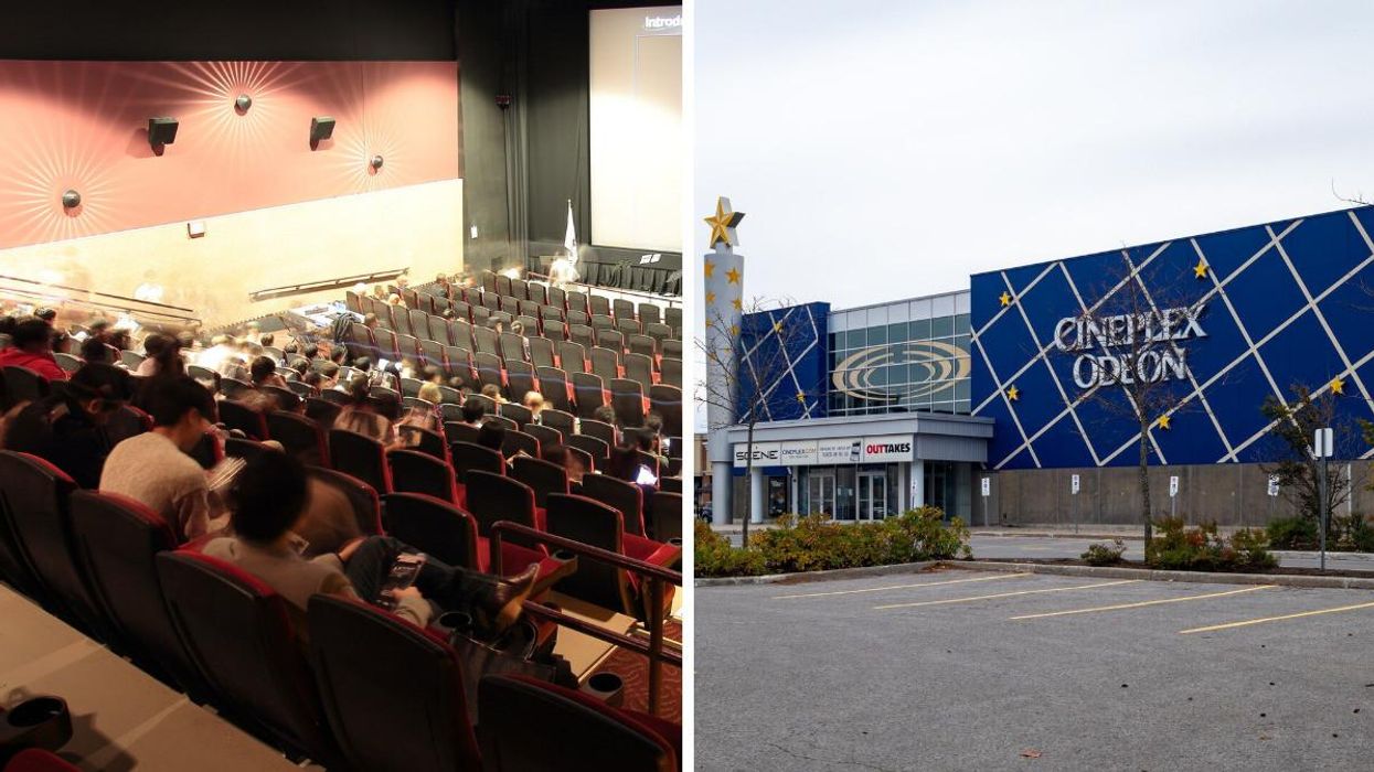 A movie screening in Toronto. Right: A Cineplex theatre in Ottawa.