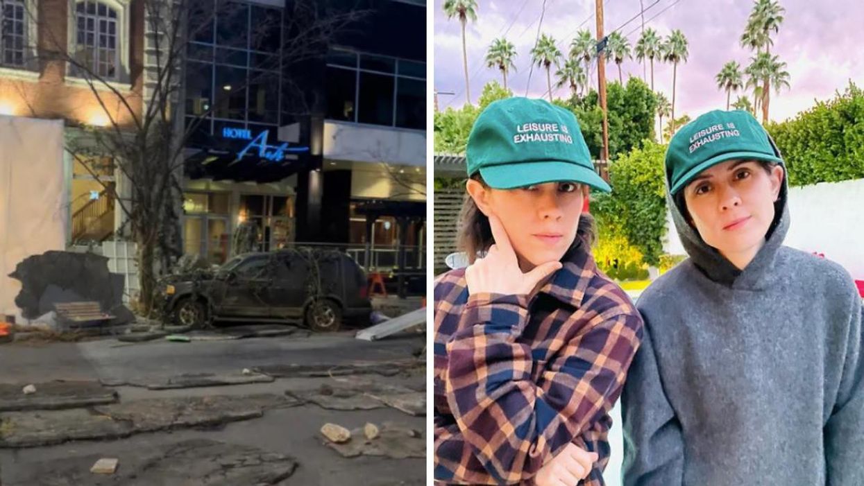 A movie set for 'The Last Of Us' in downtown Calgary. Right: Tegan and Sara.