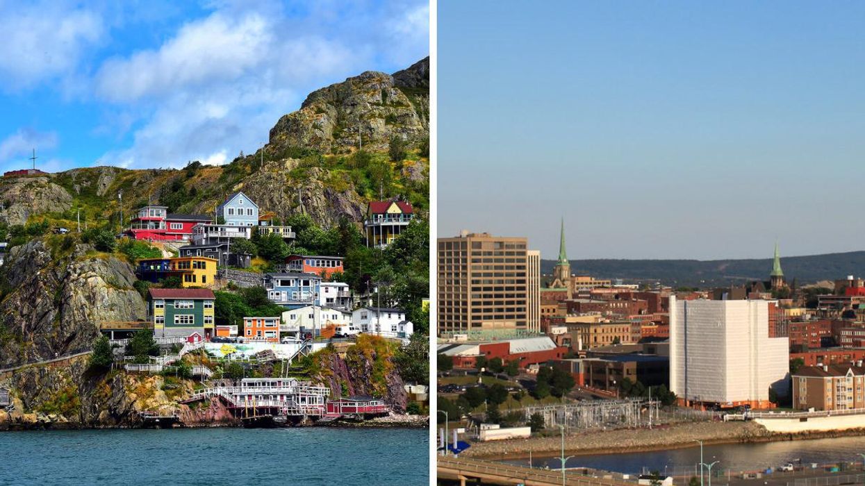 A neighbourhood in St. John's, Newfoundland. Right: Saint John, New Brunswick.