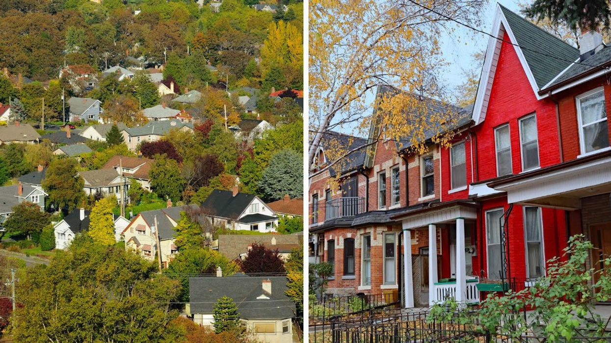 A neighbourhood in Victoria, B.C. Right: Row houses in Toronto.