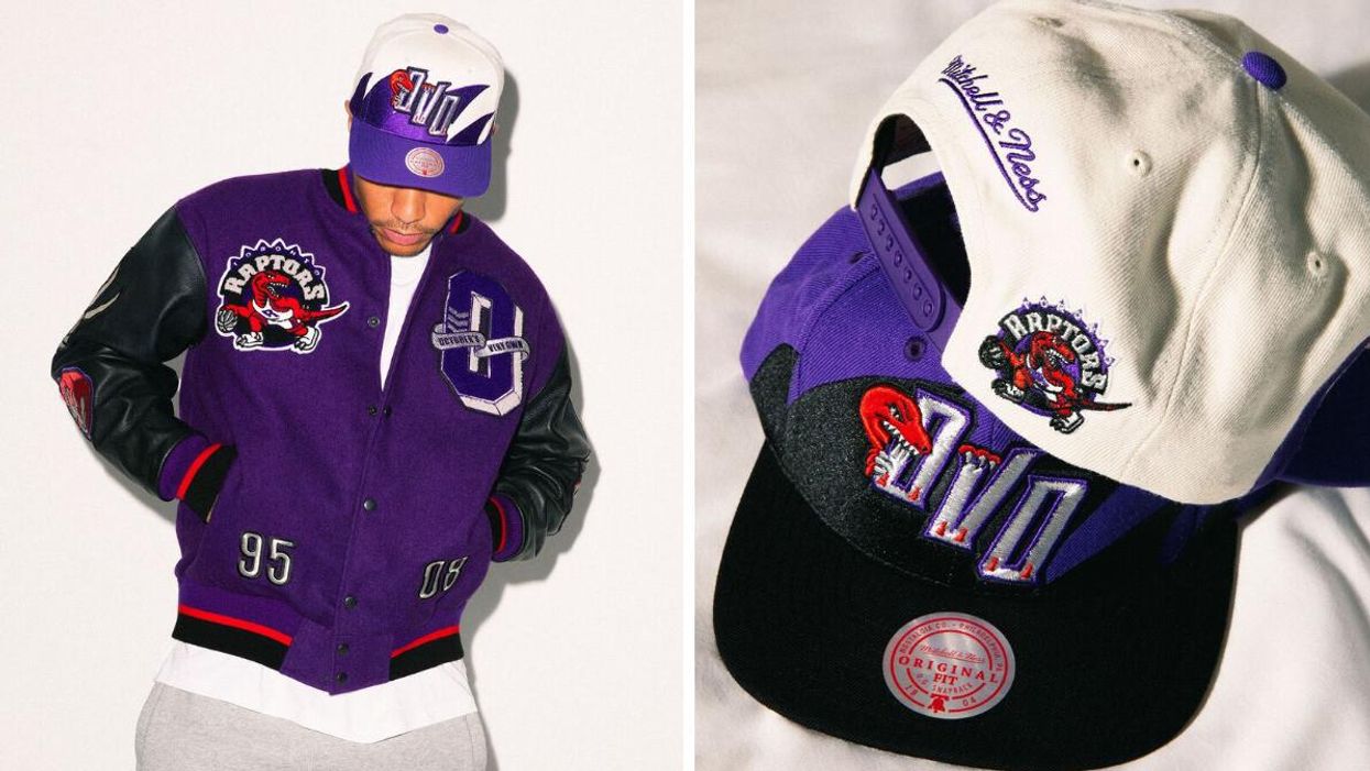 A new OVO Raptors jacket. Right: Draft Day capsule collection hats.