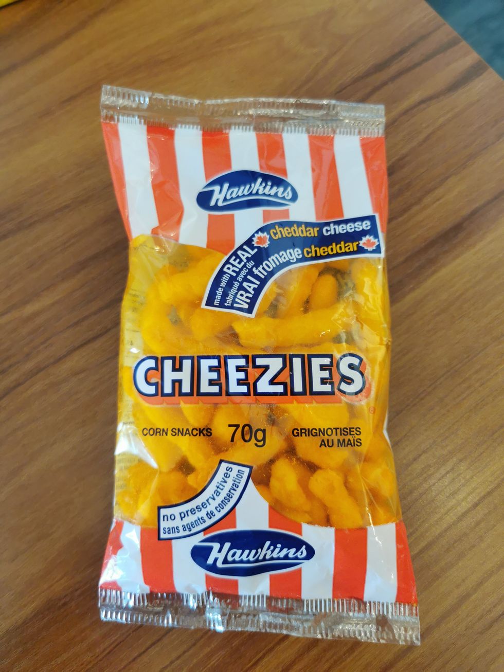 A pack of Hawkins Cheezies.