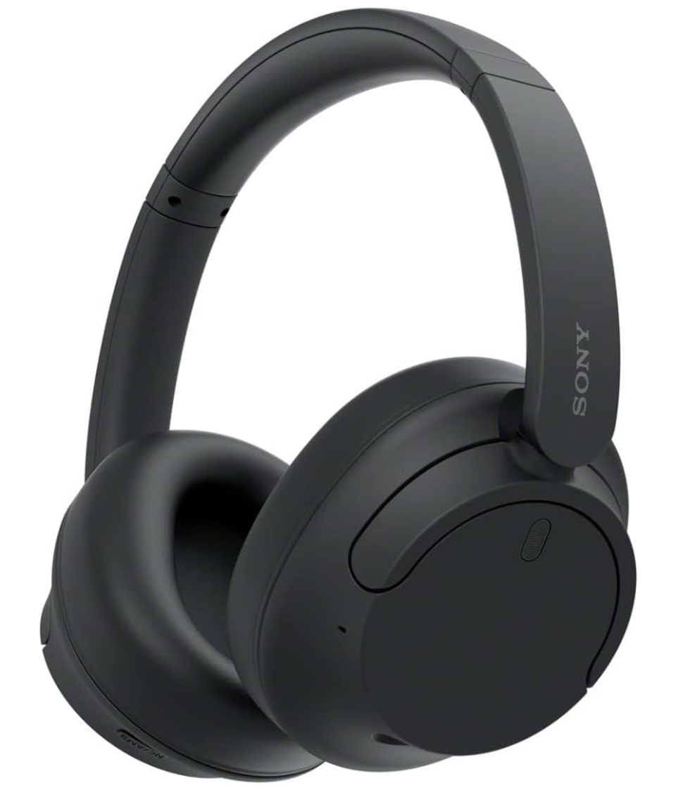 A pair of black Sony headphones.