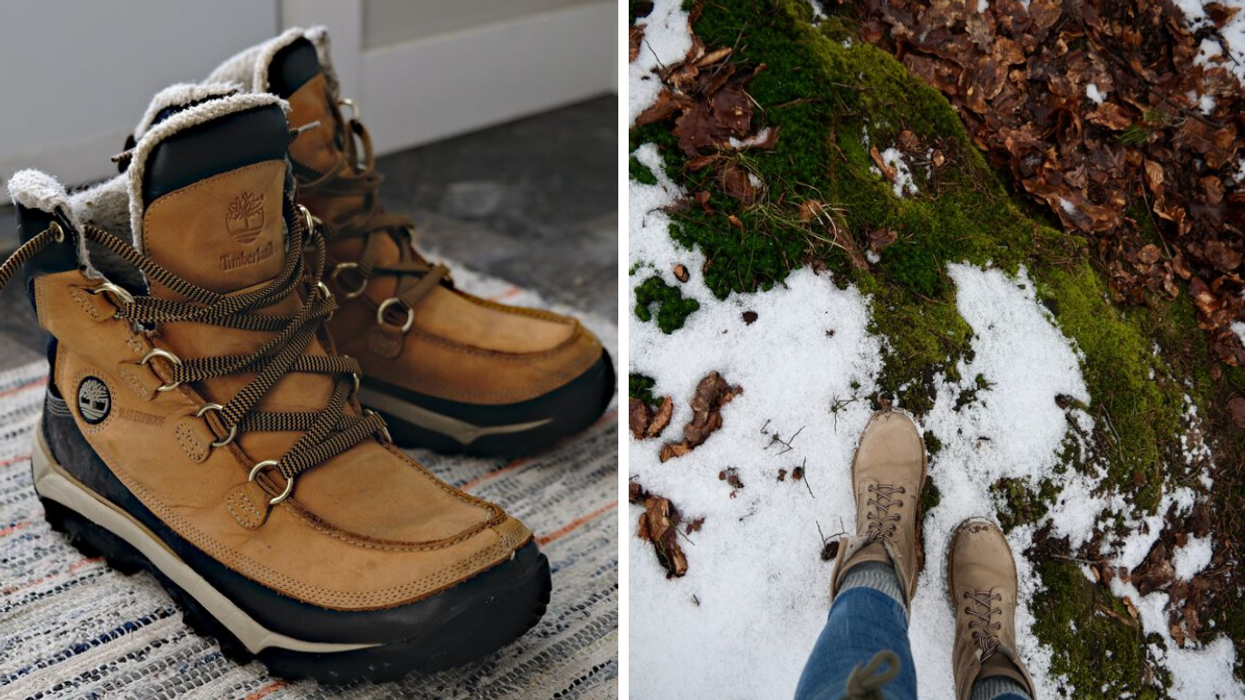 A pair of Timberland boots. Right: Winter boots.