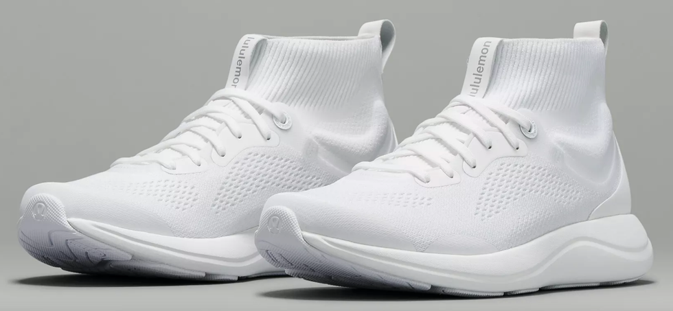 A pair of white sneakers.