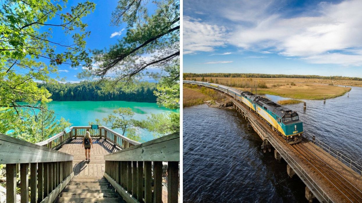 A park in Ottawa. Right: A VIA Rail train.