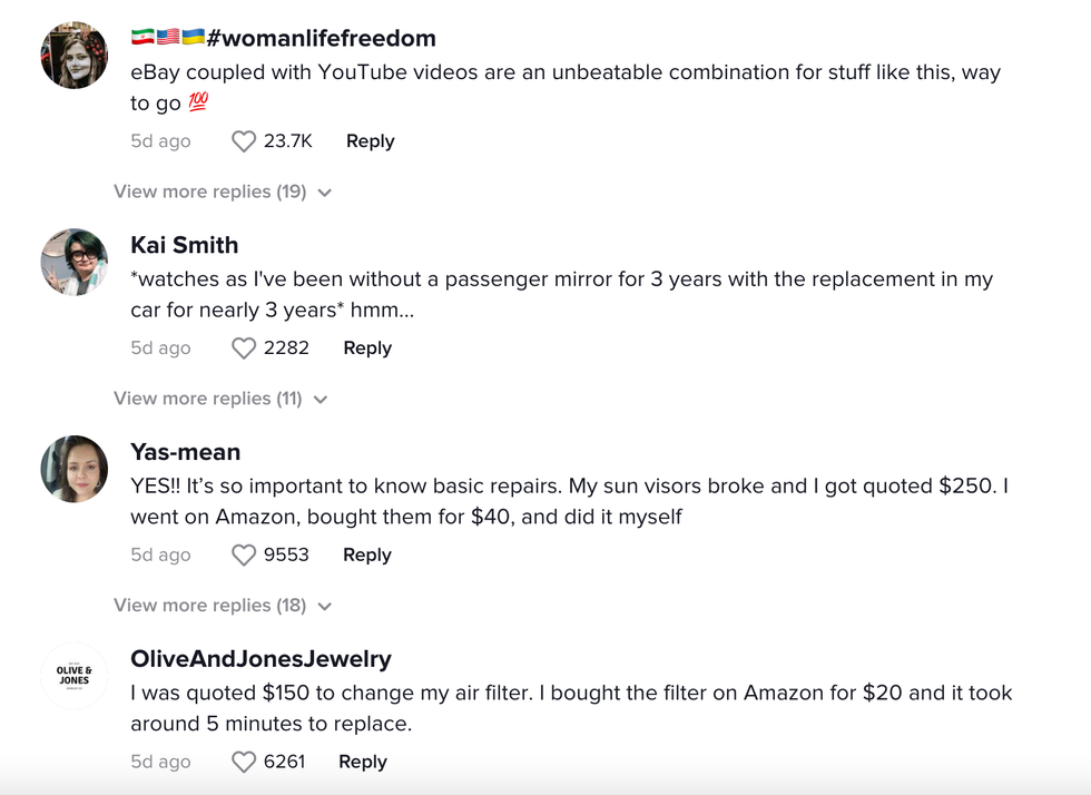 A part of the TikTok comment section.