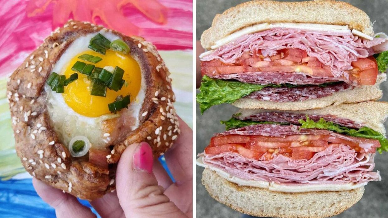 A pastry from Ba Noi. Right: A sandwich from La Salumeria.