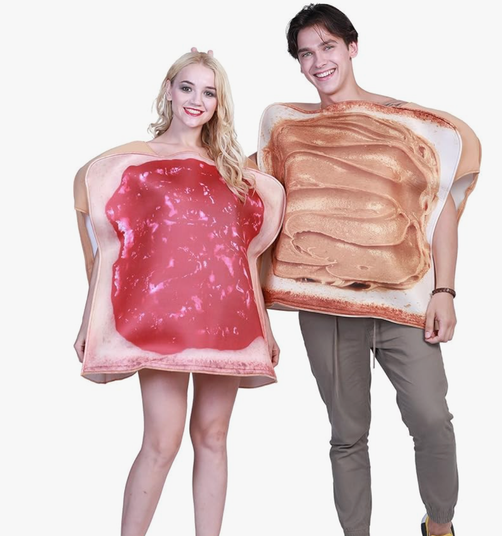 A peanut butter and jelly sandwich costume.