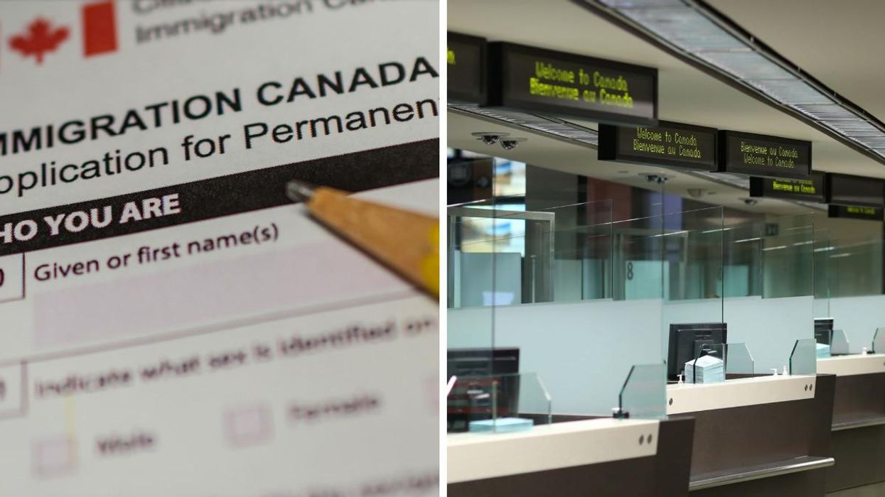 A permanent resident application. Right: The desks at Canada's port of entry.