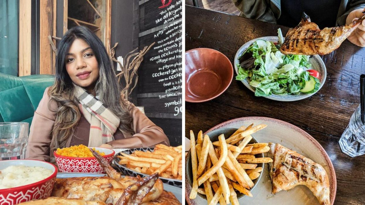A person at Nando's. Right: Nando's.