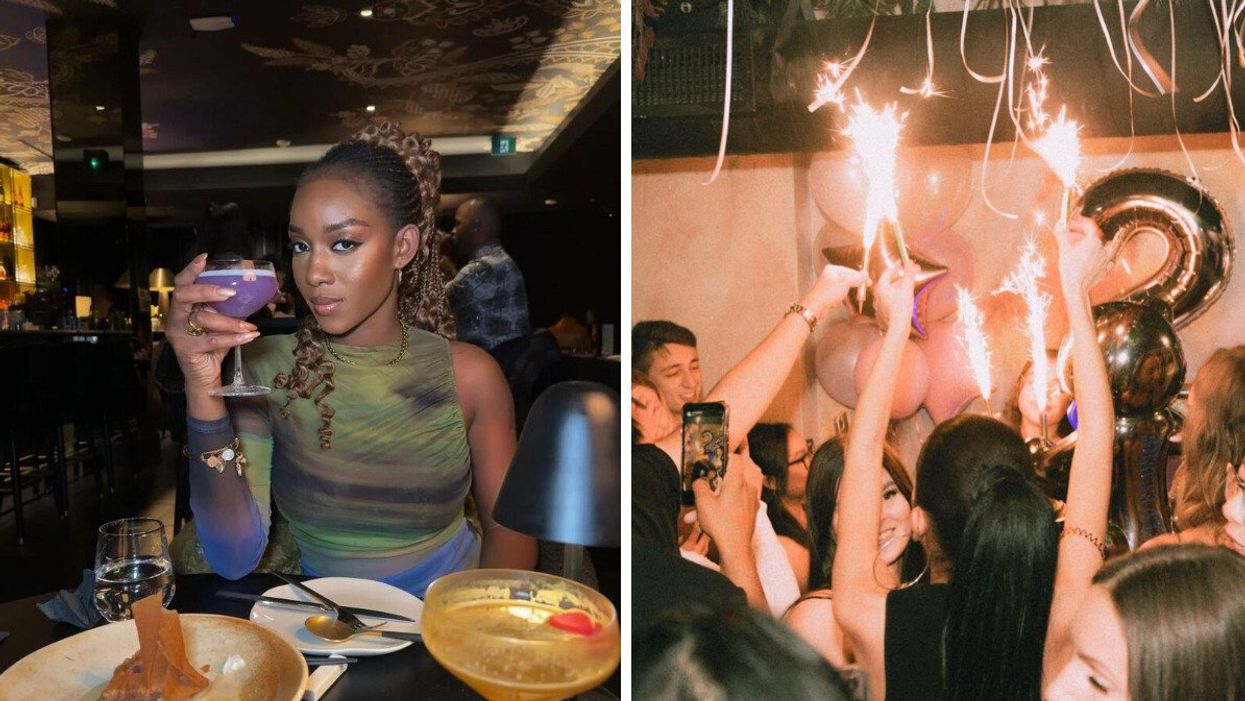 A person eating at Ultra Toronto. Right: A party at Lobby in Toronto.