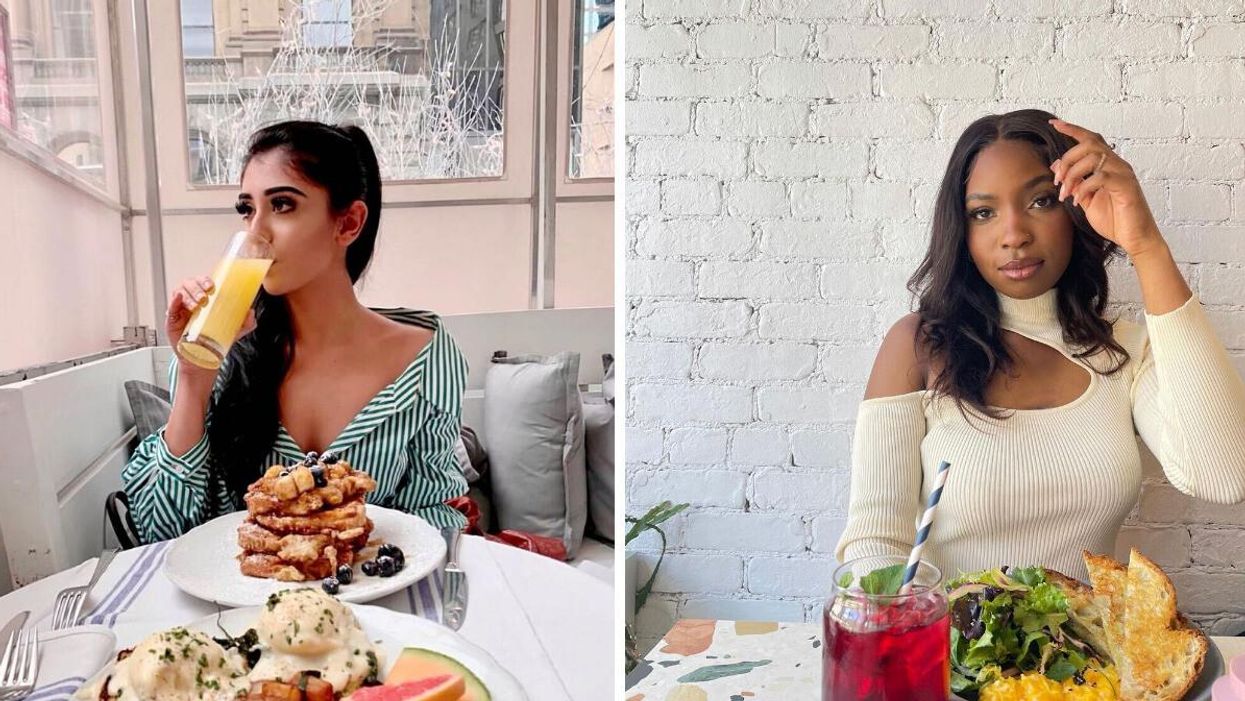 A person having brunch at Wish Restaurant. Right: A person having brunch at Early Bird in Toronto.