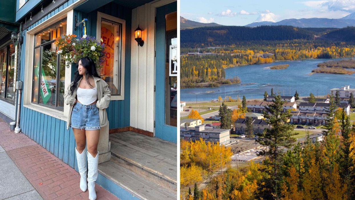 A person in a small town in B.C. Right: A small town in Canada. 